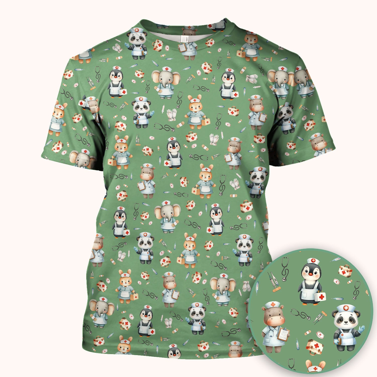 Cute Animal Scrub Top for Women - Funny Panda Rabbit Penguin Shirt - Breathable Med Uniform - Comfortable Scrubs for Nurses