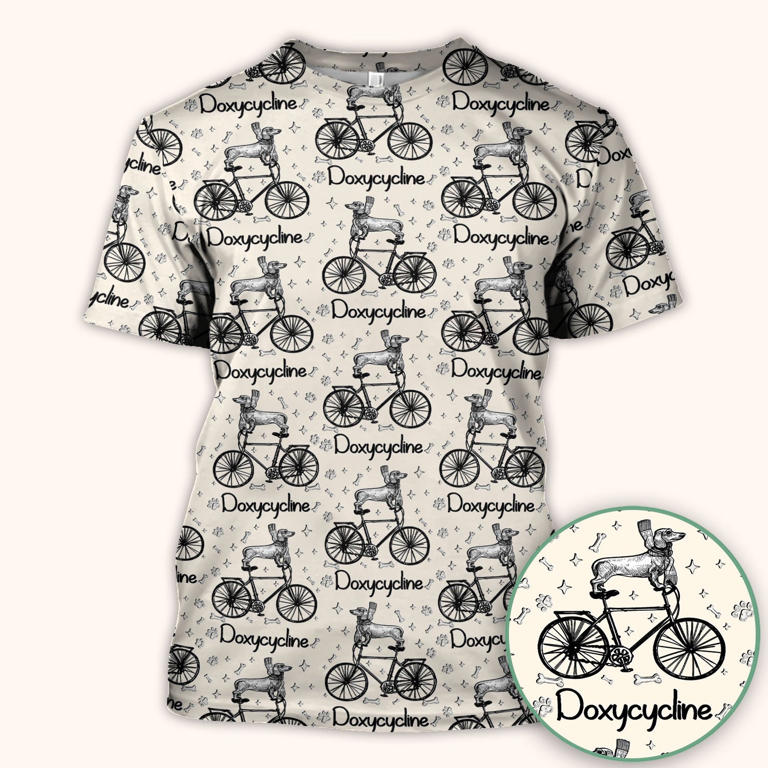 Funny Doxycycline Dog Bicycle Print Scrub Top, Comfortable Scrubs for Nurses