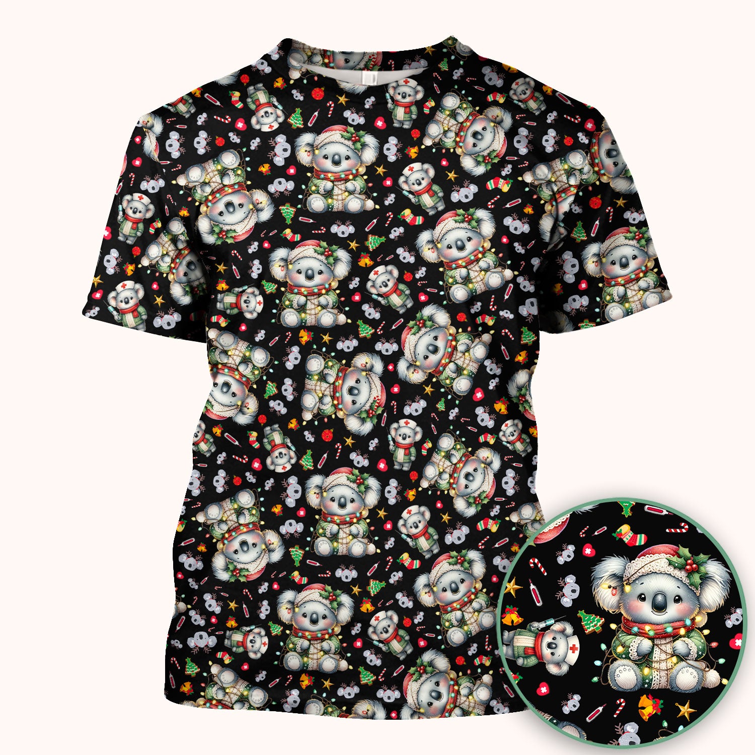 Christmas Koala Scrub Top - Cute Aussie Holiday Nurse Shirt for Women - Funny Animal Medical Uniform