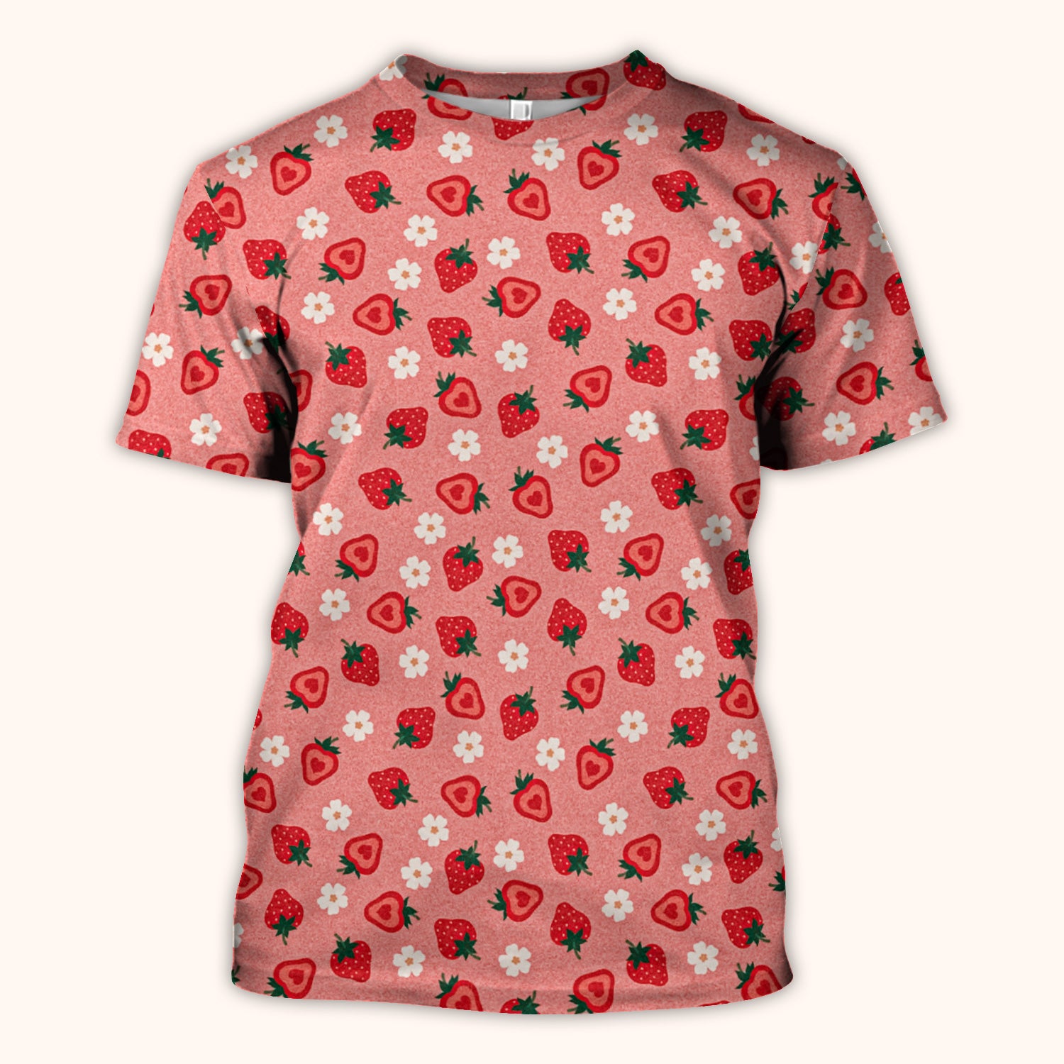 Sweet Strawberry Blossom Print Scrub Top, Breathable Fabrics Nursing Uniform
