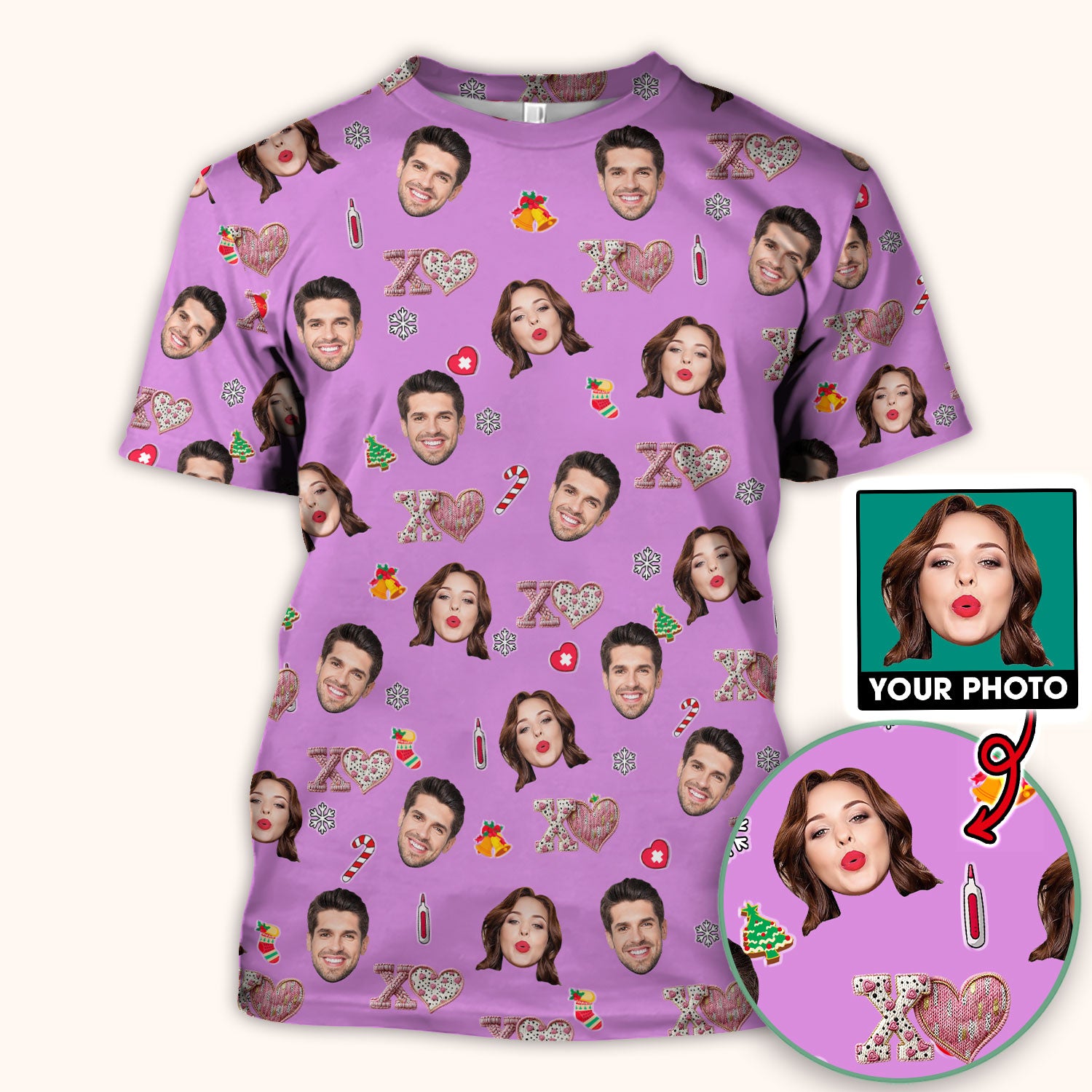 Custom Face Pattern XOXO Scrub Shirt, Personalized Photo Scrub Top, Breathable Fabrics Nursing Uniform