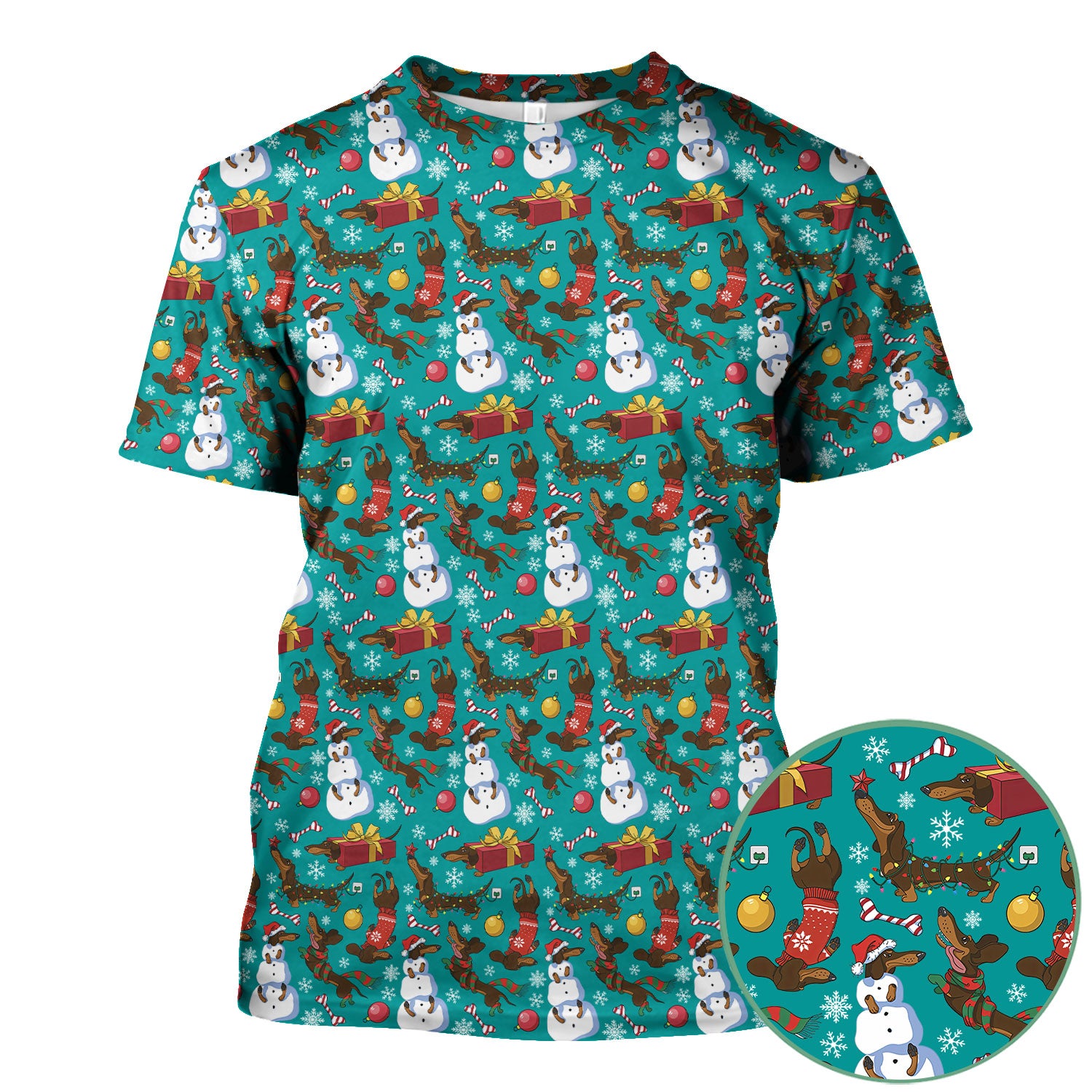 Funny Christmas Nurse Scrubs - Dachshund Dog & Snowman Print Top - Multi Color Custom Nursing Shirt Gift for Healthcare Workers