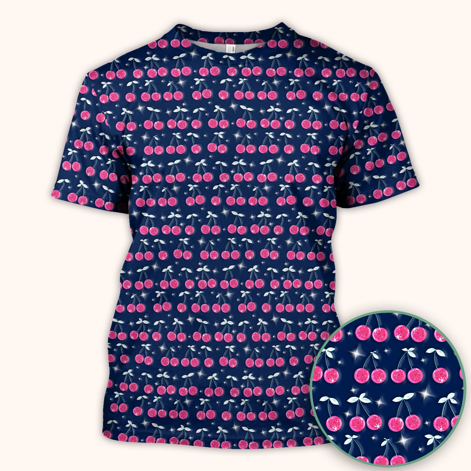 Pink Cherry Sparkle Print Scrub Top, Comfortable Scrubs for Nurses
