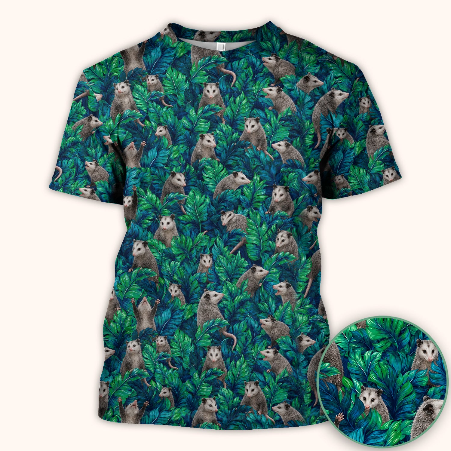 Tropical Opossum Jungle Leaves Pattern Scrub Top, Comfortable Scrubs for Nurses