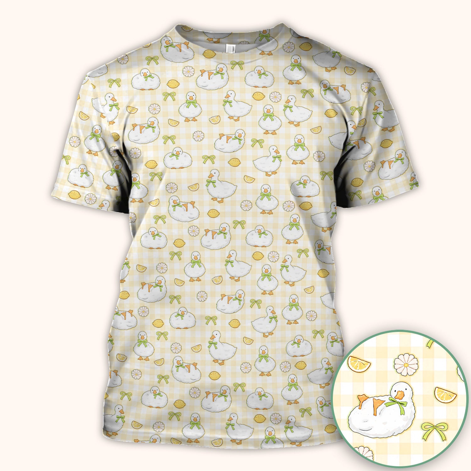 Adorable Ducks Lemon Daisy Pattern Scrubs Top, Comfortable Scrubs for Nurses