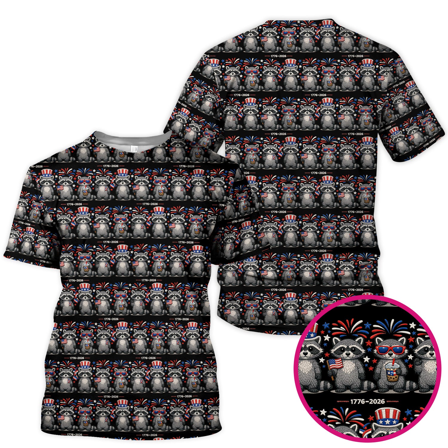 Patriotic Raccoon Fireworks Stripe Pattern Scrub Top, Comfortable Scrubs for Nurses