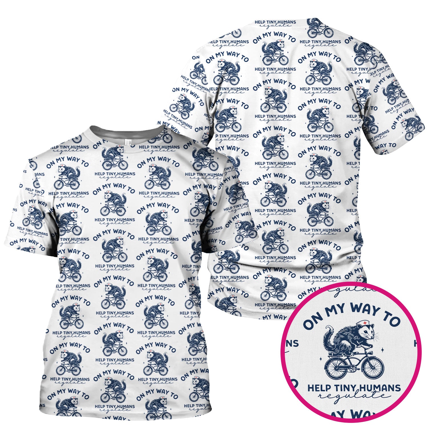 Featuring Biking Opossum With Funny Quote Print Scrub Top, Breathable Fabrics Nursing Uniform