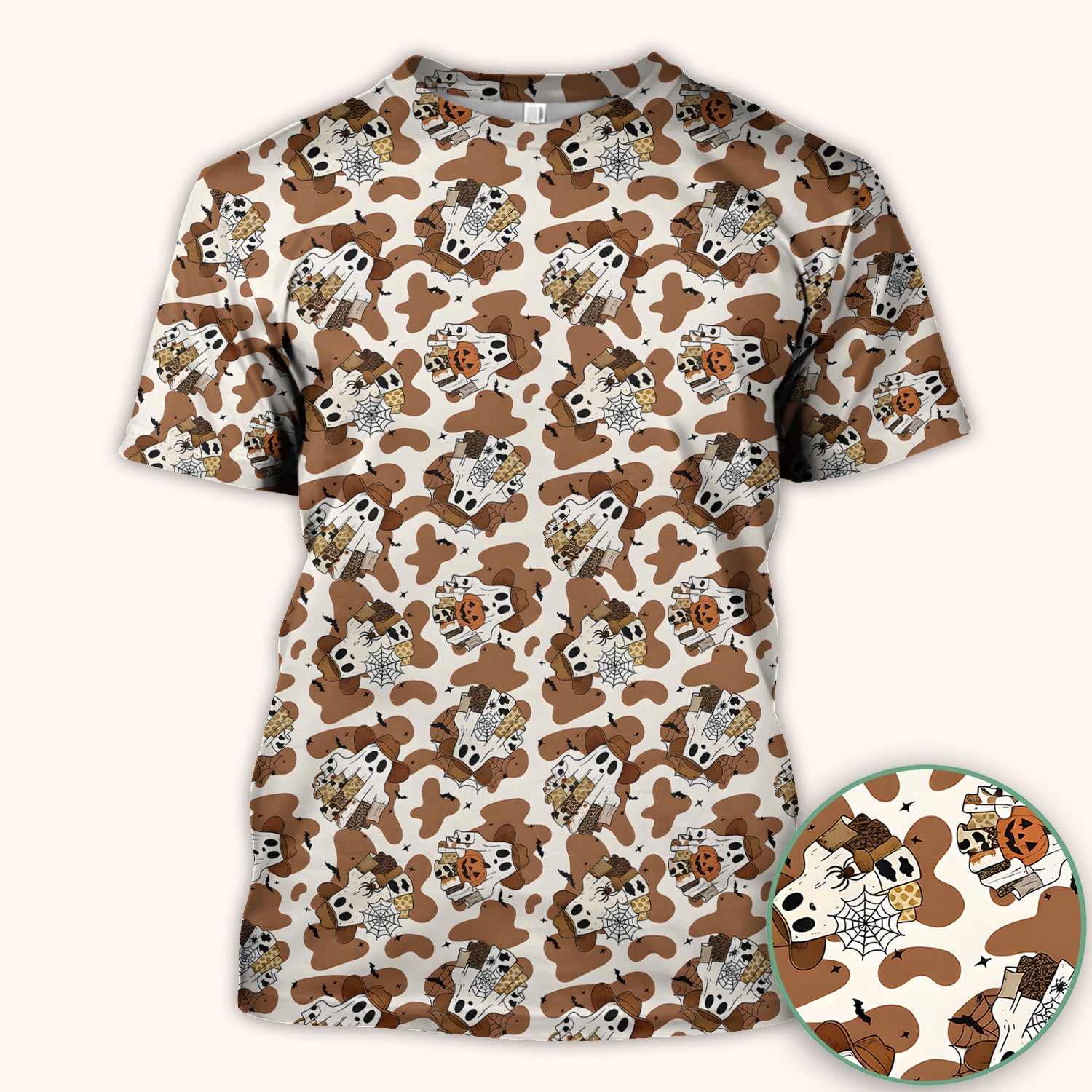Halloween Cow Ghost Print Scrub Top, Comfortable Scrubs for Nurses