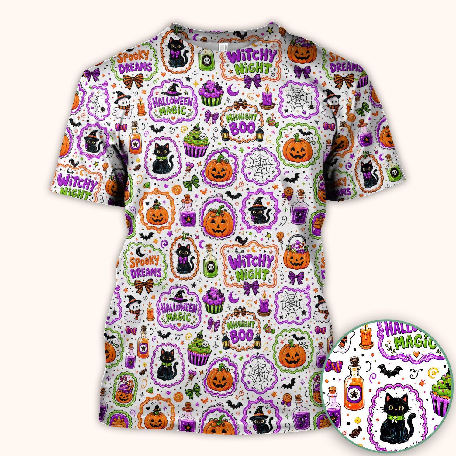 Witchy Halloween Magic And Pumpkins Scrub Top, Comfortable Scrubs for Nurses