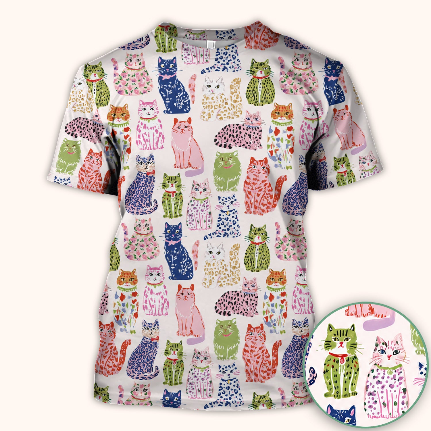 Colorful Cat with Playful Pet Scrub Top, Comfortable Scrubs for Nurses