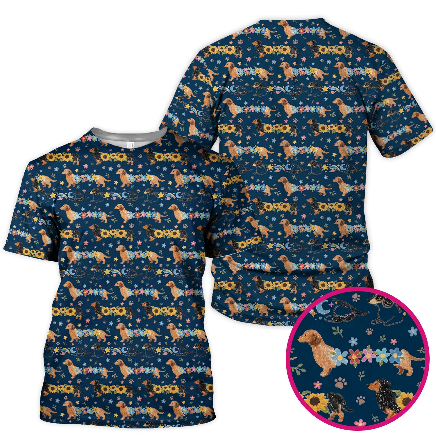 Floral Wiener Dog Pattern Scrub Top, Medical Scrubs for Nurses