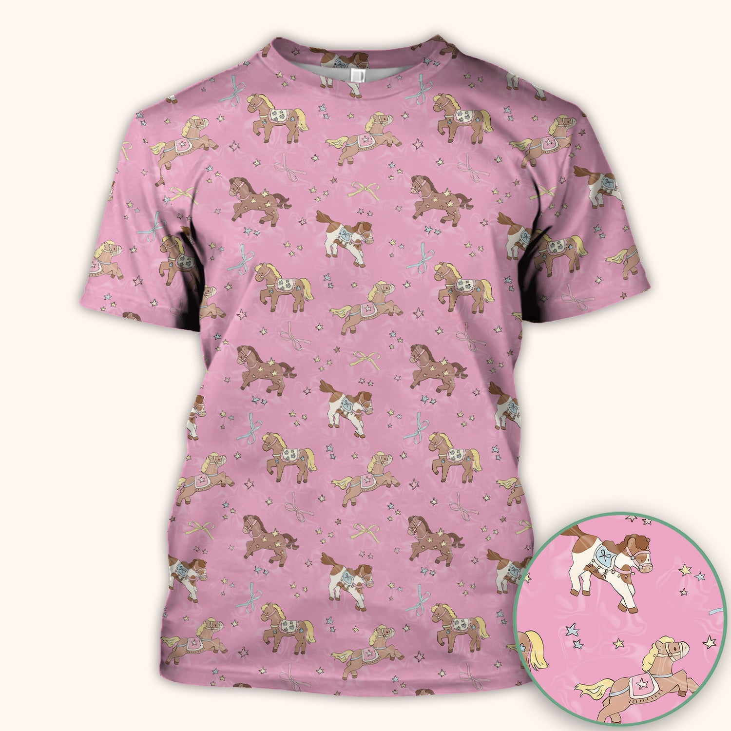 Cute Pony Star Pattern Scrub Top, Comfortable Scrubs for Nurses