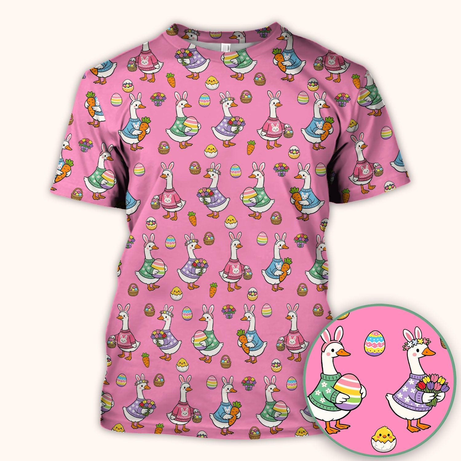 Cute Easter Goose Pattern Scrub Top, Breathable Fabrics Nursing Uniform