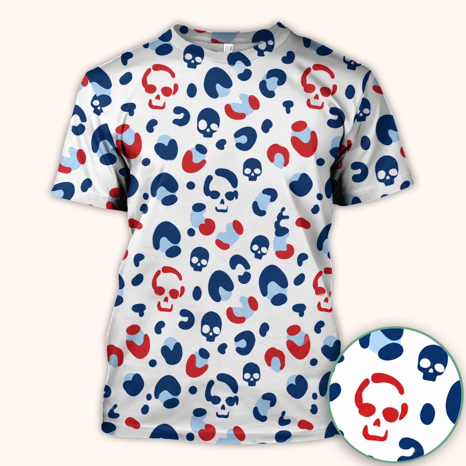 Red Blue Skull Leopard Pattern Scrub Top, Comfortable Scrubs for Nurses