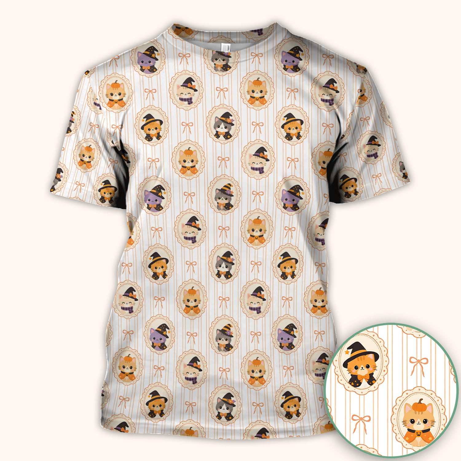 Cute Halloween Cat Stripe Pattern Scrub Top, Comfortable Scrubs for Nurses