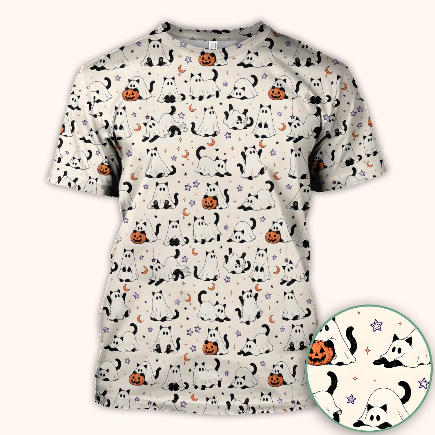 Halloween Ghost Cats And Pumpkins Scrub Top, Comfortable Scrubs for Nurses