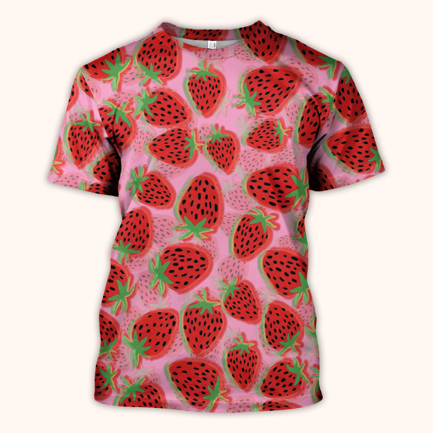 Pink Strawberry Pattern Scrub Top, Comfortable Scrubs for Nurses