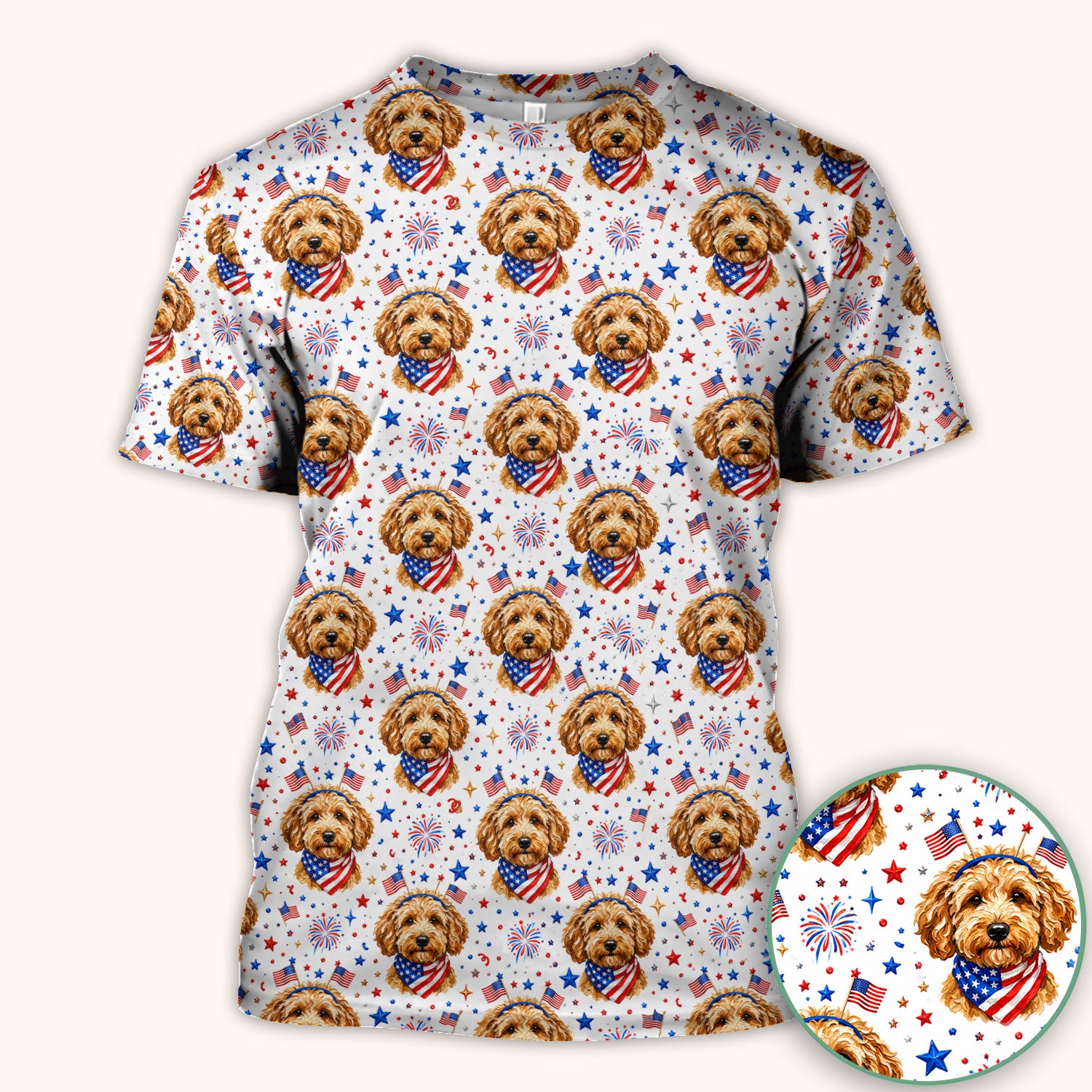 Patriotic Goldendoodle Nurse Scrub Top for RN, CNA, Dog Lover Fourth Of July Uniform