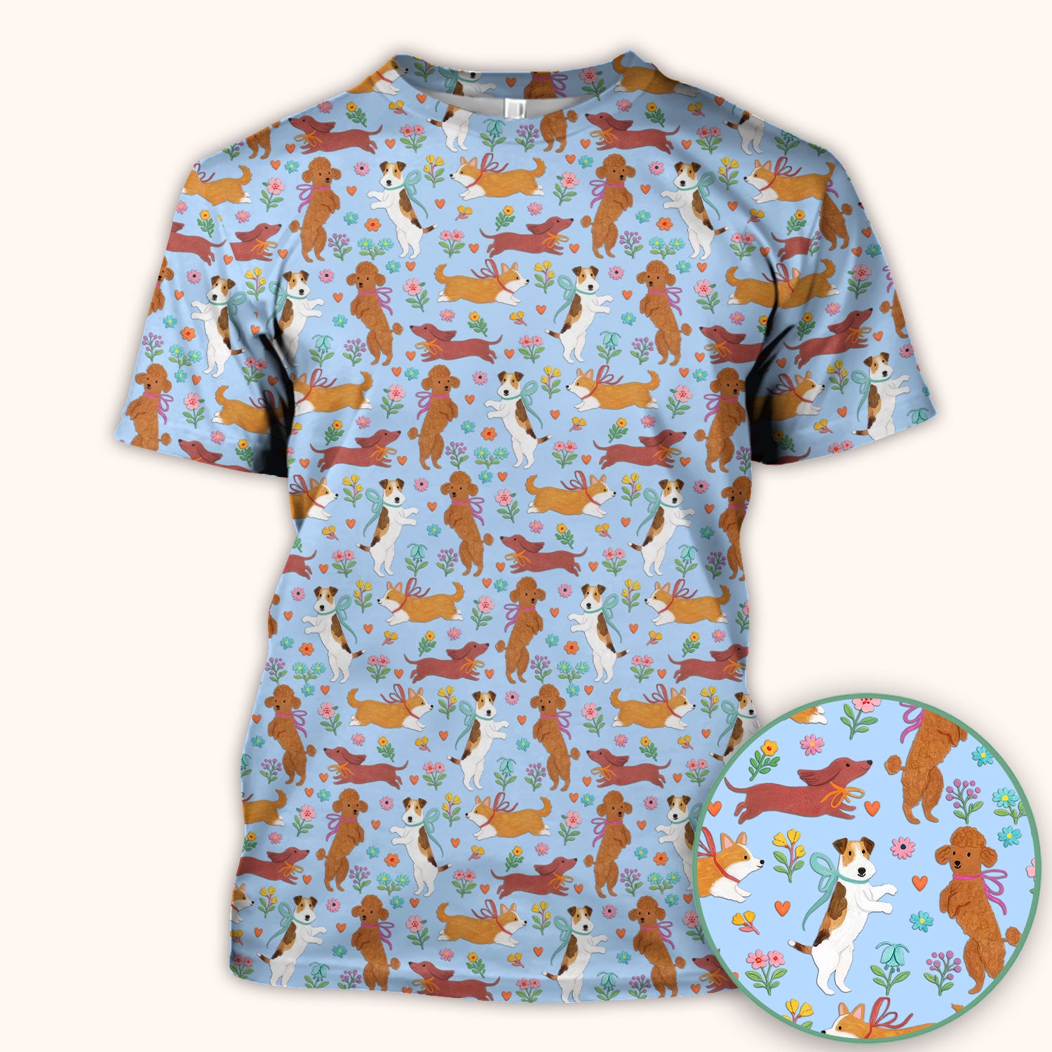 Cute Cartoon Dog Print Nurse Scrub Top, Comfortable Scrubs for Nurses