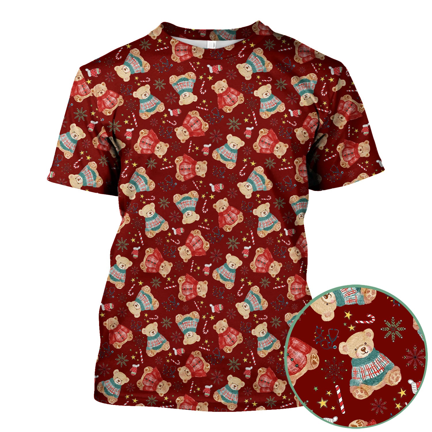 Funny Christmas Scrub Shirt - Cute Bear Winter Print Scrubs - Holiday Medical Scrub Top Gift for Women, Men, CNA RN, Doctor Nurse Christmas Outfit