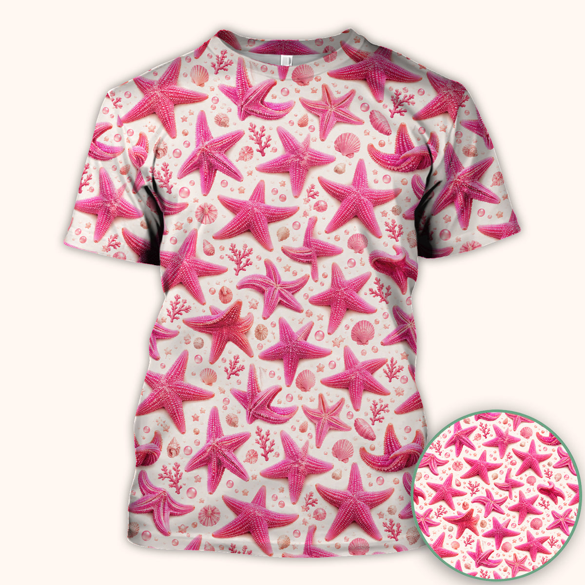 Pink Starfish And Seashell Pattern Scrub Top, Comfortable Scrubs for Nurses