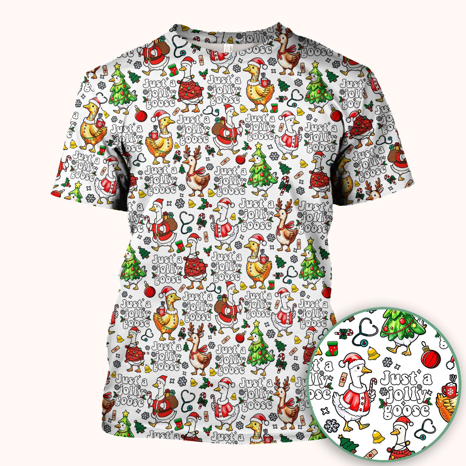 Just a Jolly Goose Funny Christmas Scrub Top - Holiday Medical Uniform for Nurse - Santa Goose Shirt Gift for Women