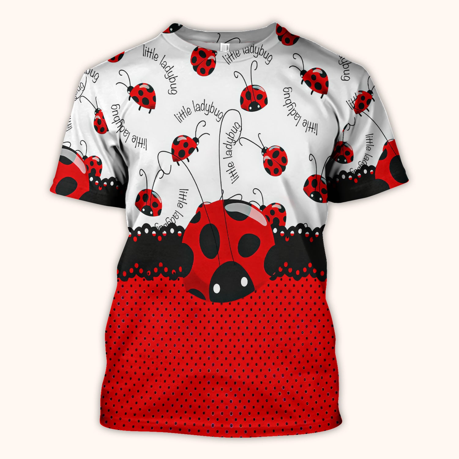 Cute Little Ladybug Polka Dot Pattern Scrub Top, Breathable Fabrics Nursing Uniform