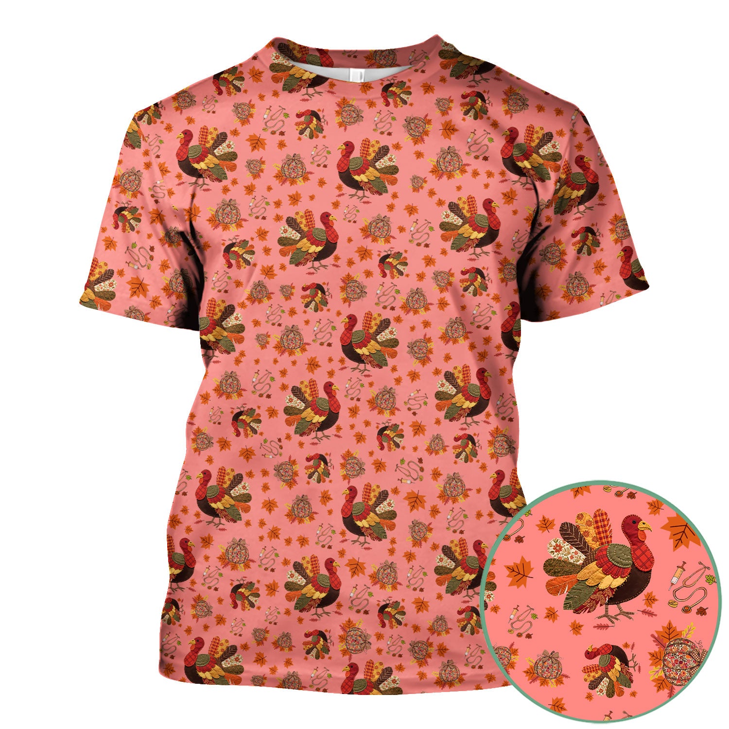 Fall Leaves Thanksgiving Scrubs for Nurses - Comfortable Scrub Tops - Turkey Nursing Uniform Gift for Women