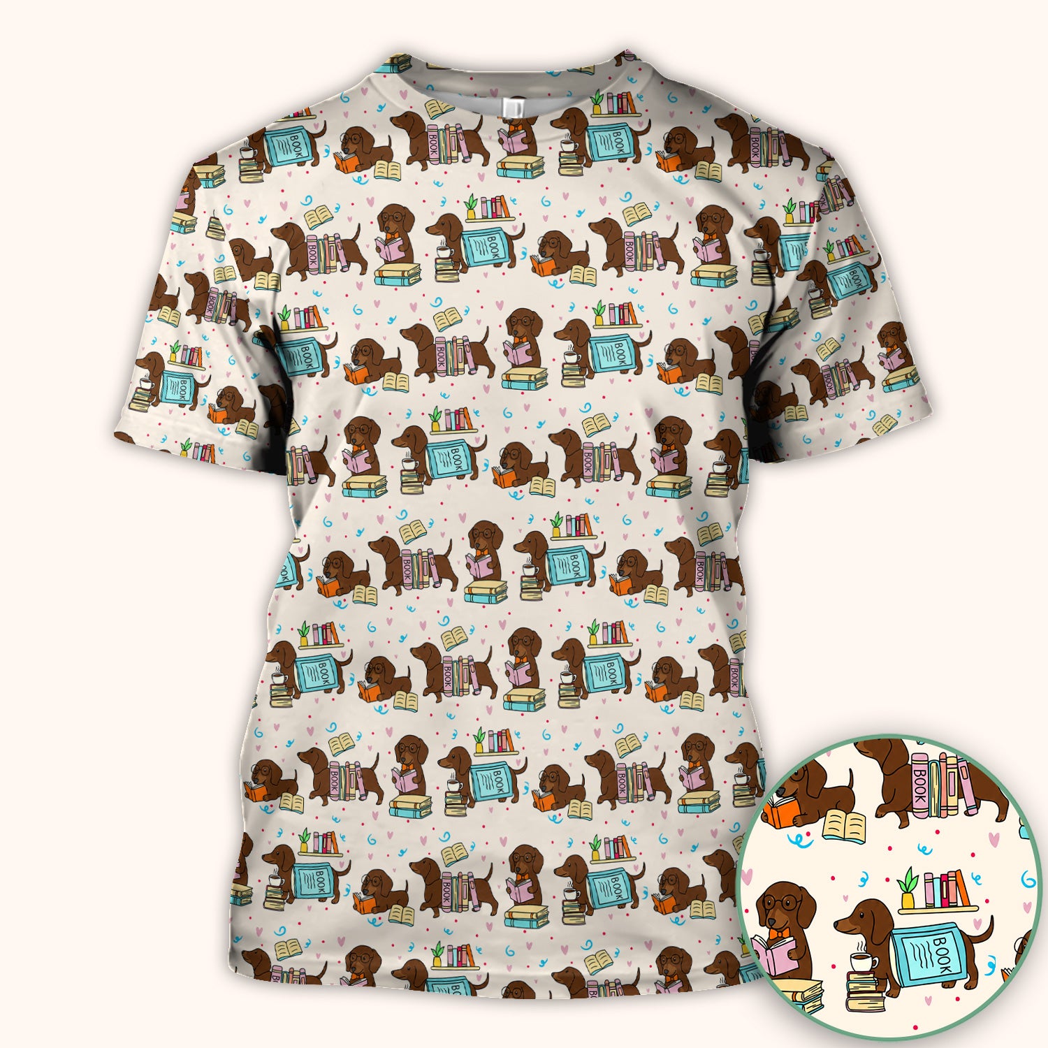 Cute Bookish Dachshund Reading Scrub Top, Comfortable Scrubs for Nurses