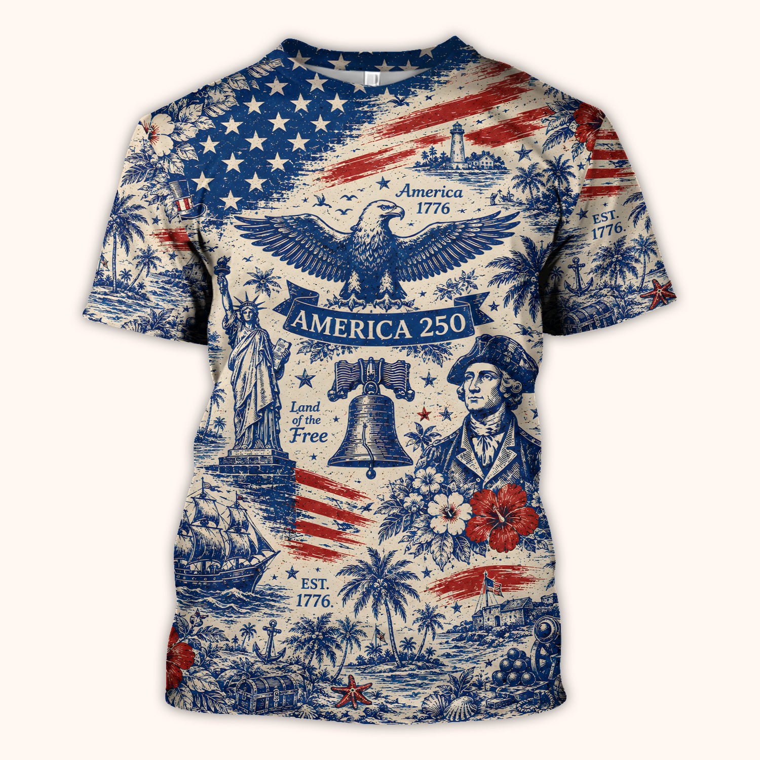 America 250 Eagle Liberty Pattern Scrub Top, Comfortable Scrubs for Nurses