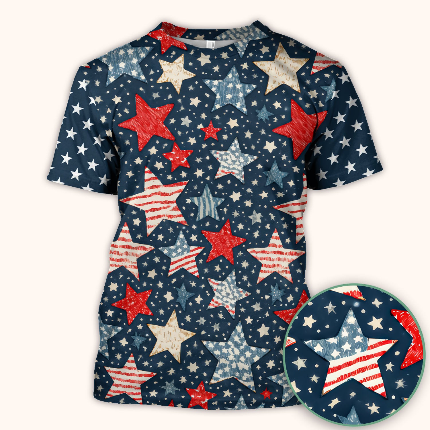 Patriotic Star Pattern Medical Scrub Top, Breathable Fabrics Nursing Uniform
