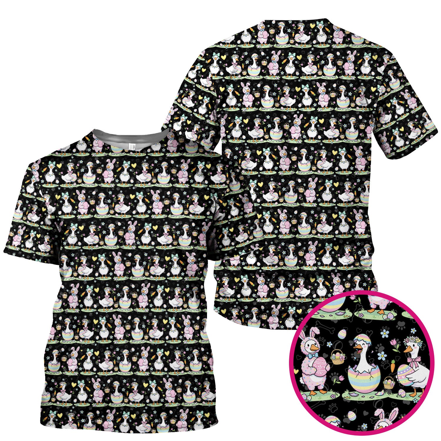Pastel Easter Goose Bunny Egg Pattern Scrub Top, Comfortable Scrubs for Nurses