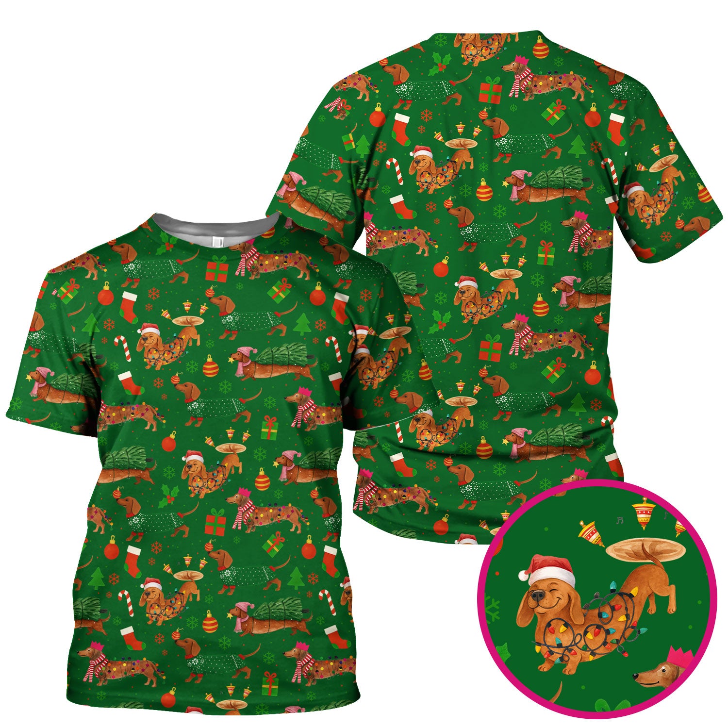 Dachshund Christmas Scrub Shirt - Multi Color Dog Print Scrubs - Funny Holiday Scrubs Gift for Women Men, Nurse, CNA, RN