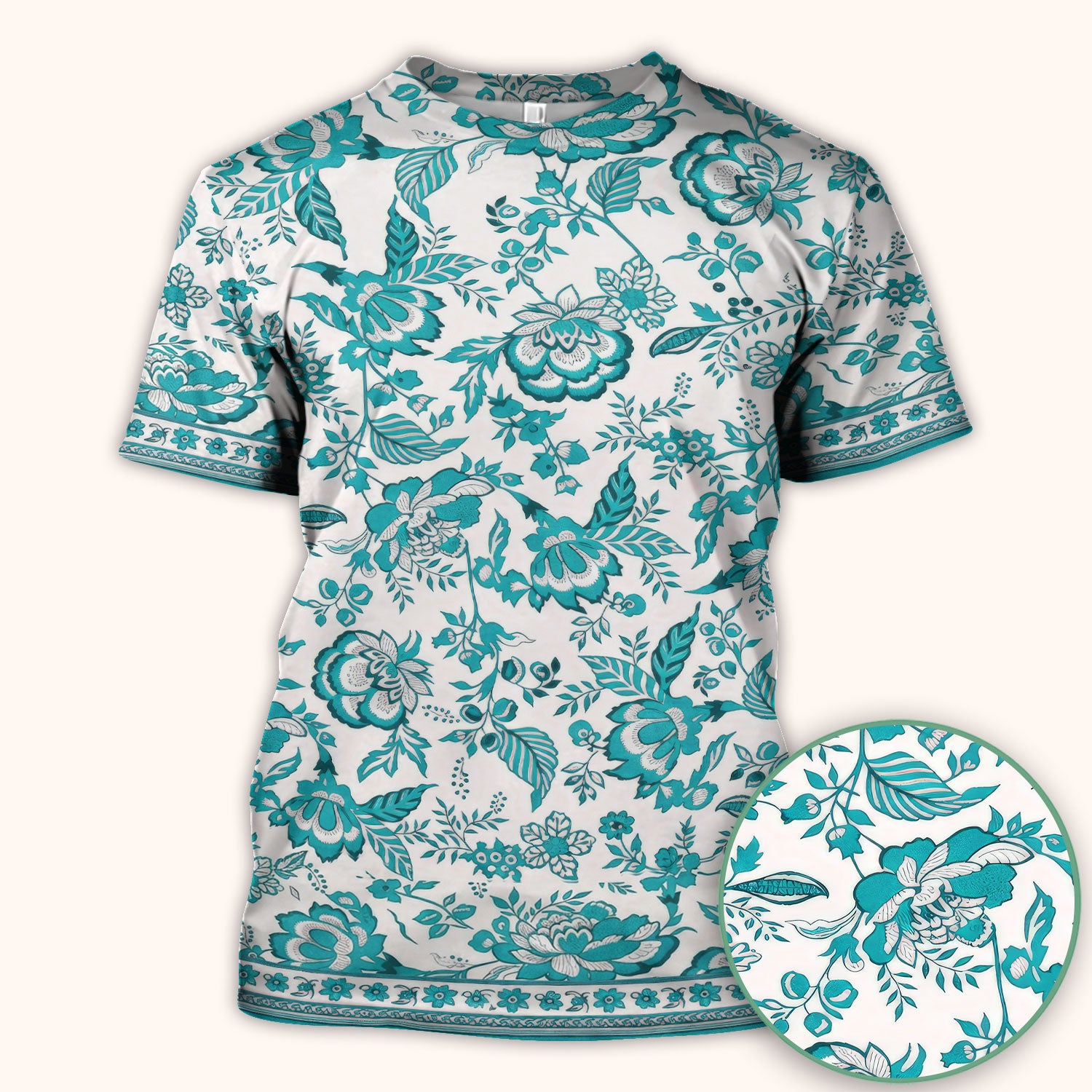 Toile De Jouy Scrub Top For Women, Floral Pattern Nurse Shirt, Comfortable Scrubs For Nursing