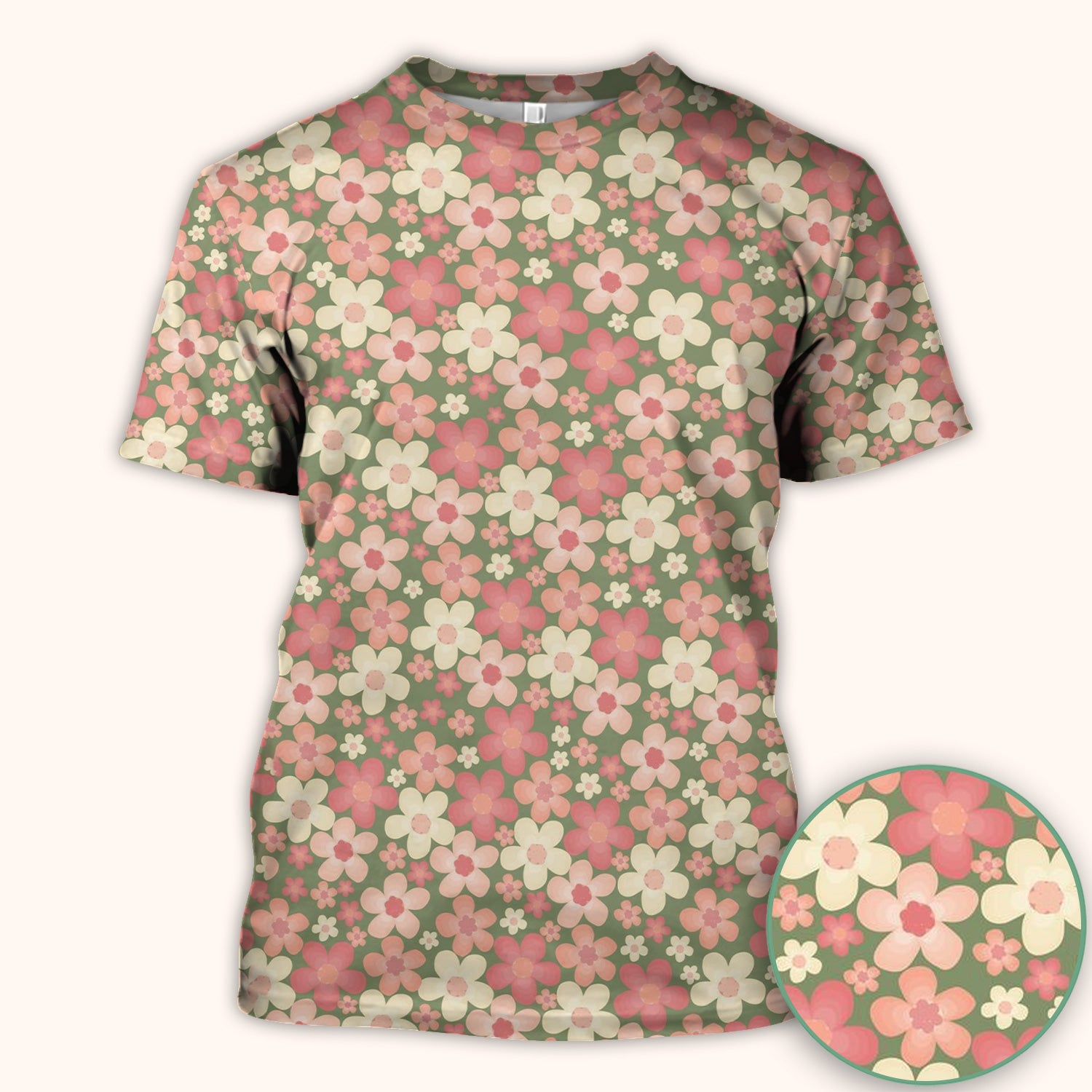 Retro Floral Print Scrub Top, Comfortable Scrubs for Nurses