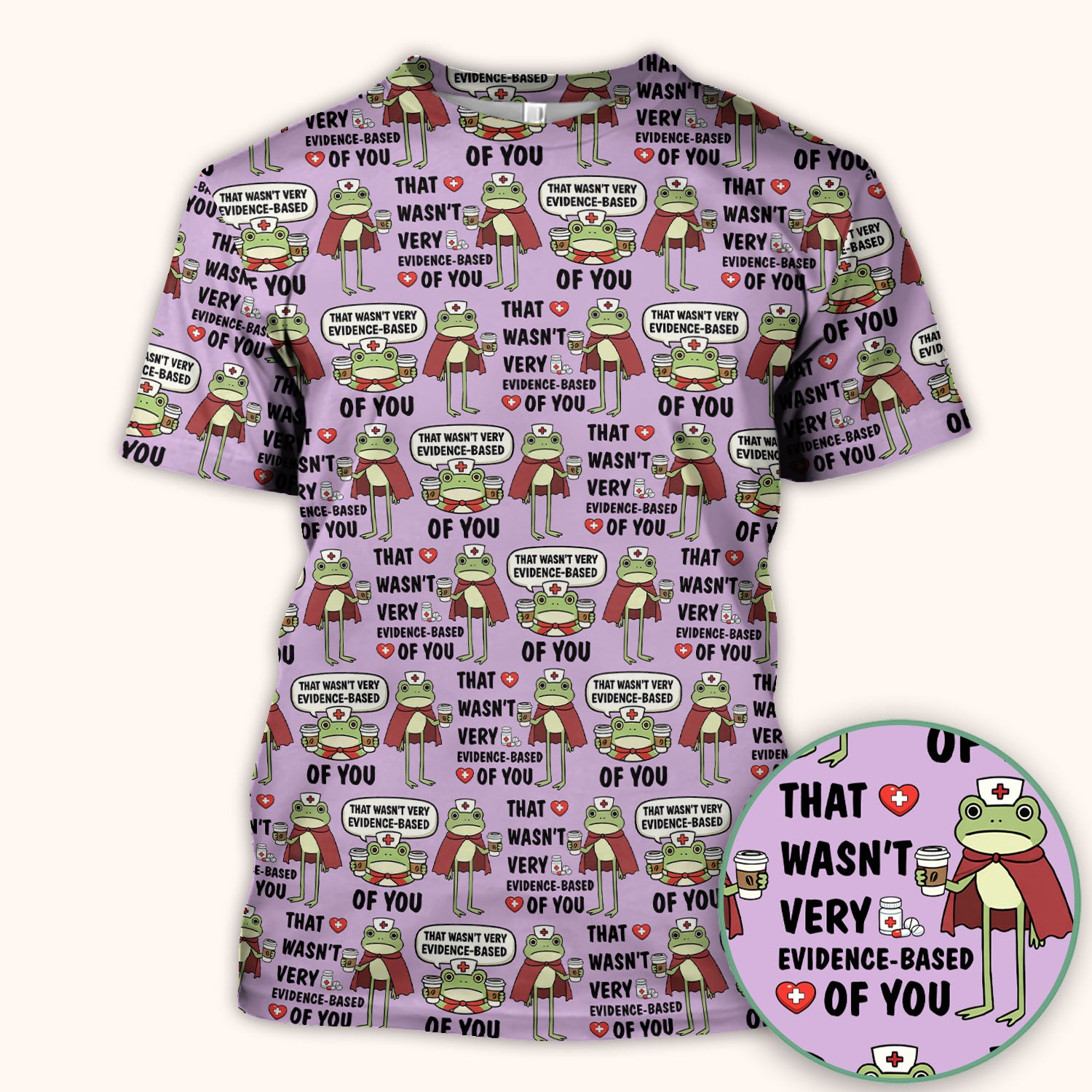 Funny Frog Nurse Quote Medical Pattern Scrub Top, Breathable Fabrics Nursing Uniform