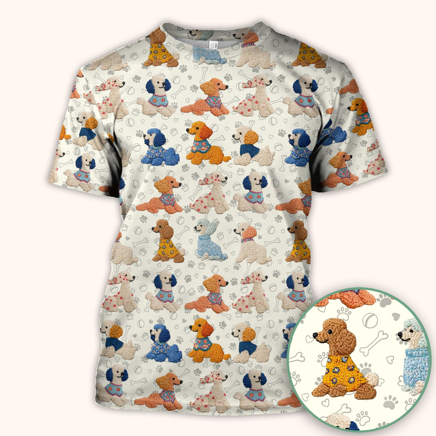 Cute Colorful Poodle Pattern Scrub Top, Comfortable Scrubs for Nurses