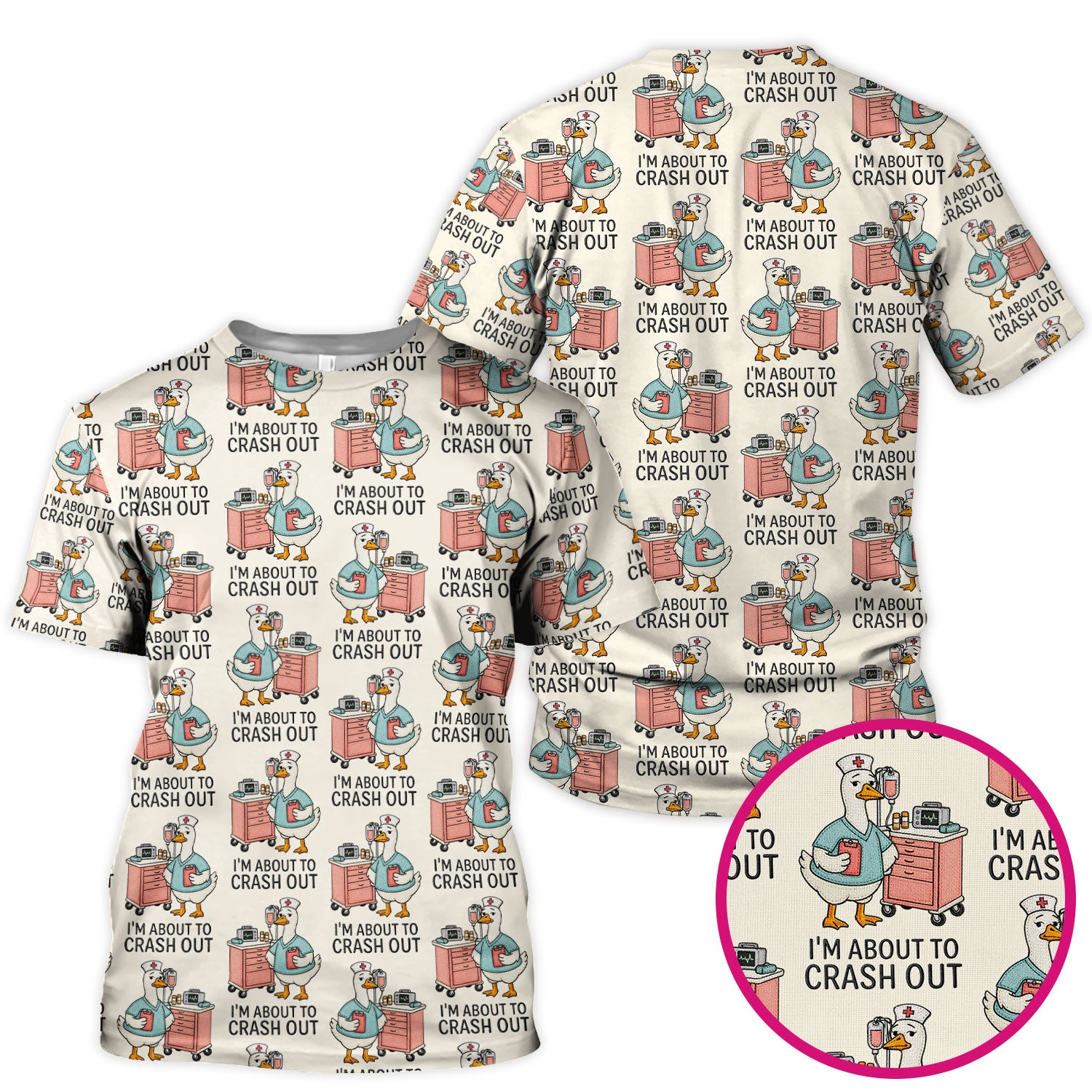 Funny Nurse Goose Crash Out Pattern Scrub Top, Comfortable Scrubs for Nurses