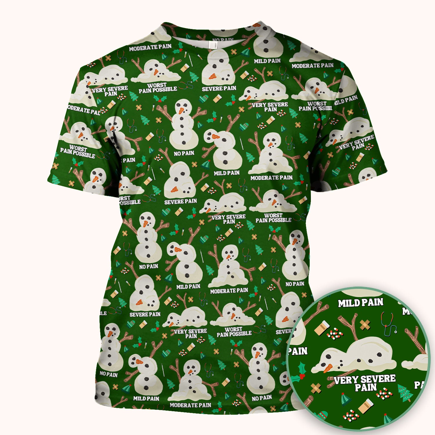 Funny Snowman Pain Scale Scrub Top for Nurse - Christmas Medical Shirt for Women RN LPN CNA - Cute Winter Nursing Uniform