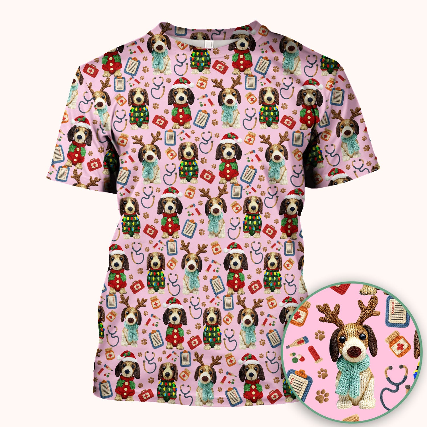 Christmas Doxie Scrubs for Women - Cute Dachshund Christmas Scrub Top for Nurses - Funny Medical Uniform Gift