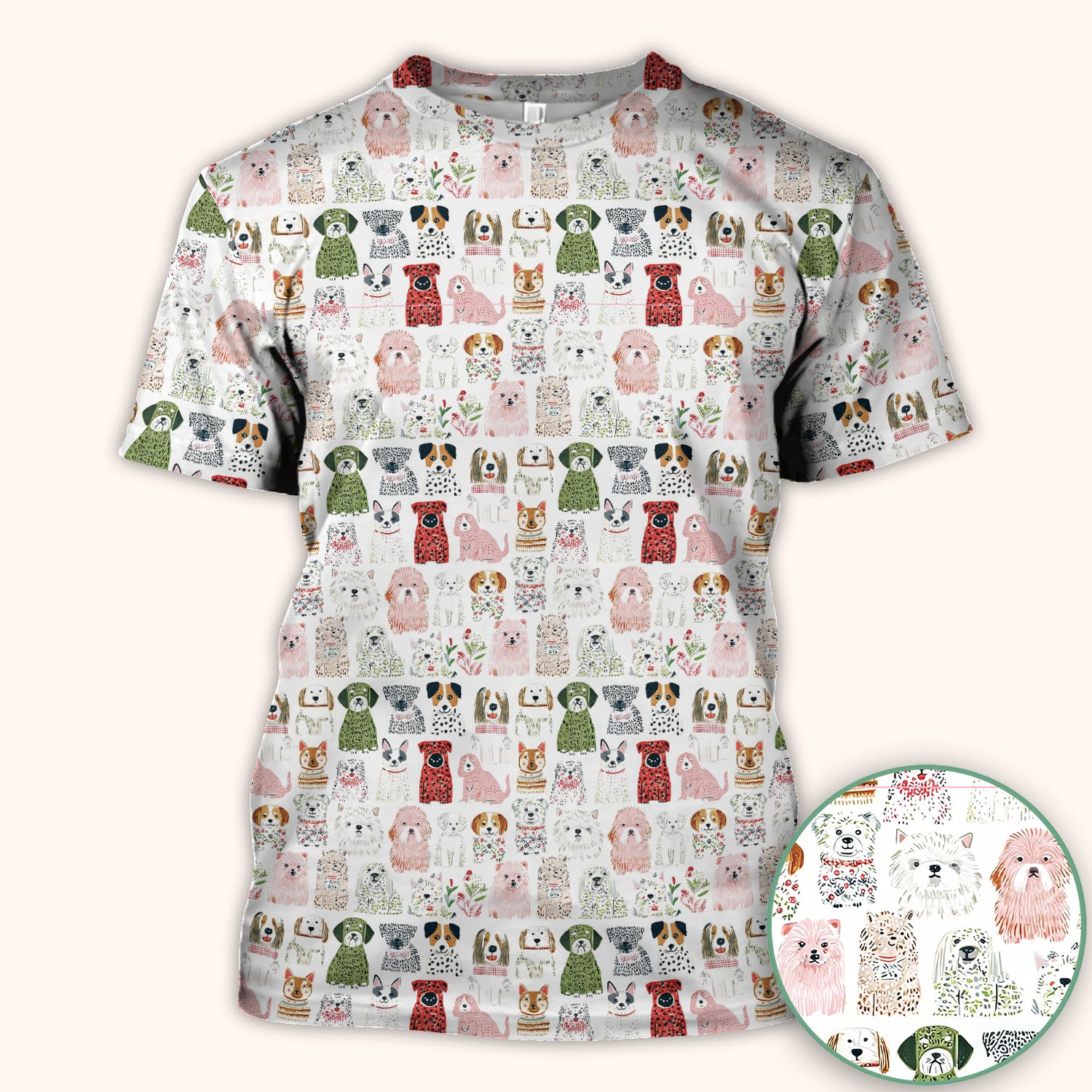 Cute Cartoon Dog Breeds Pattern Scrub Top, Comfortable Scrubs for Nurses