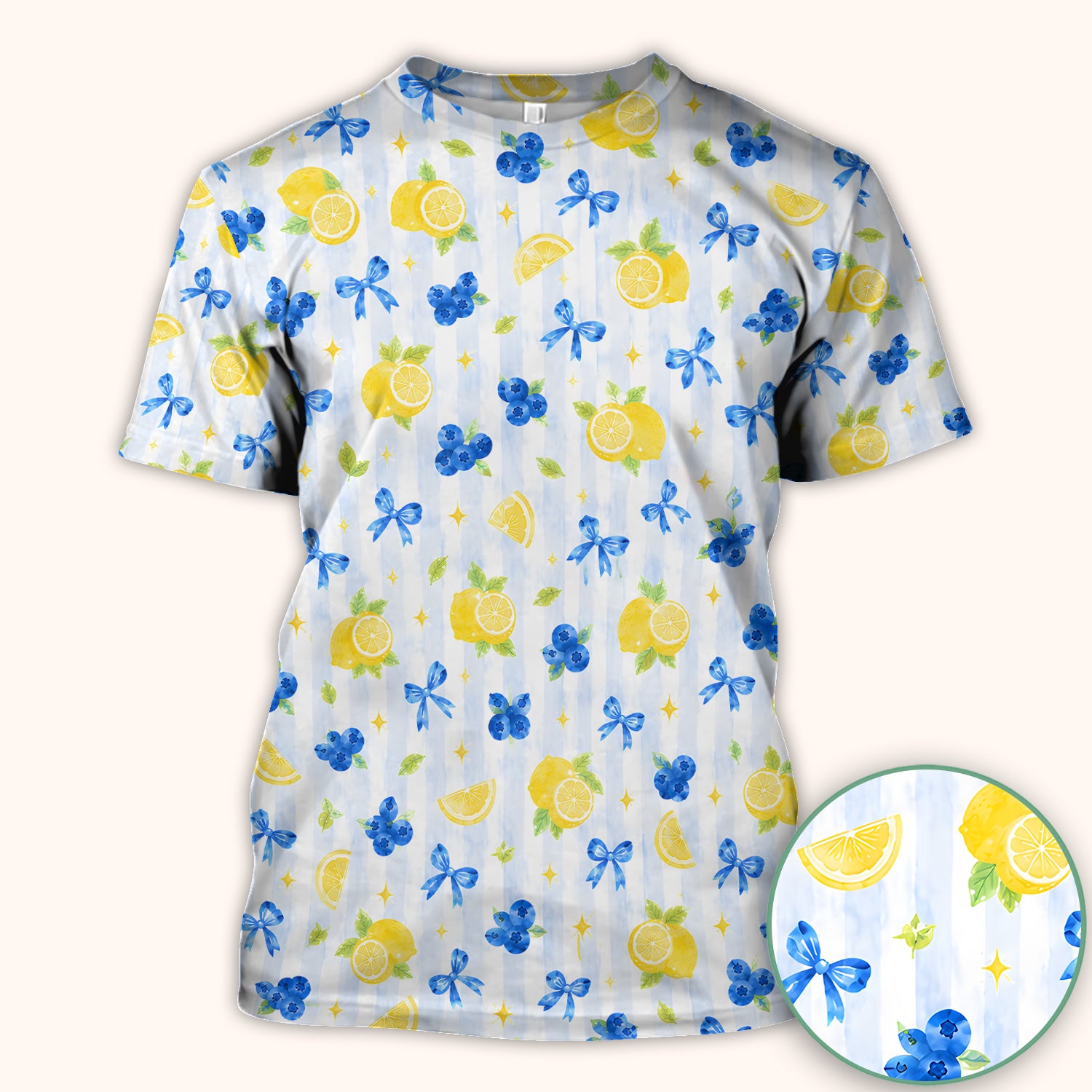 Lemon Blueberry Bow Nurse Scrub Top for RN, CNA, Healthcare Workers, Summer Fruit Uniform