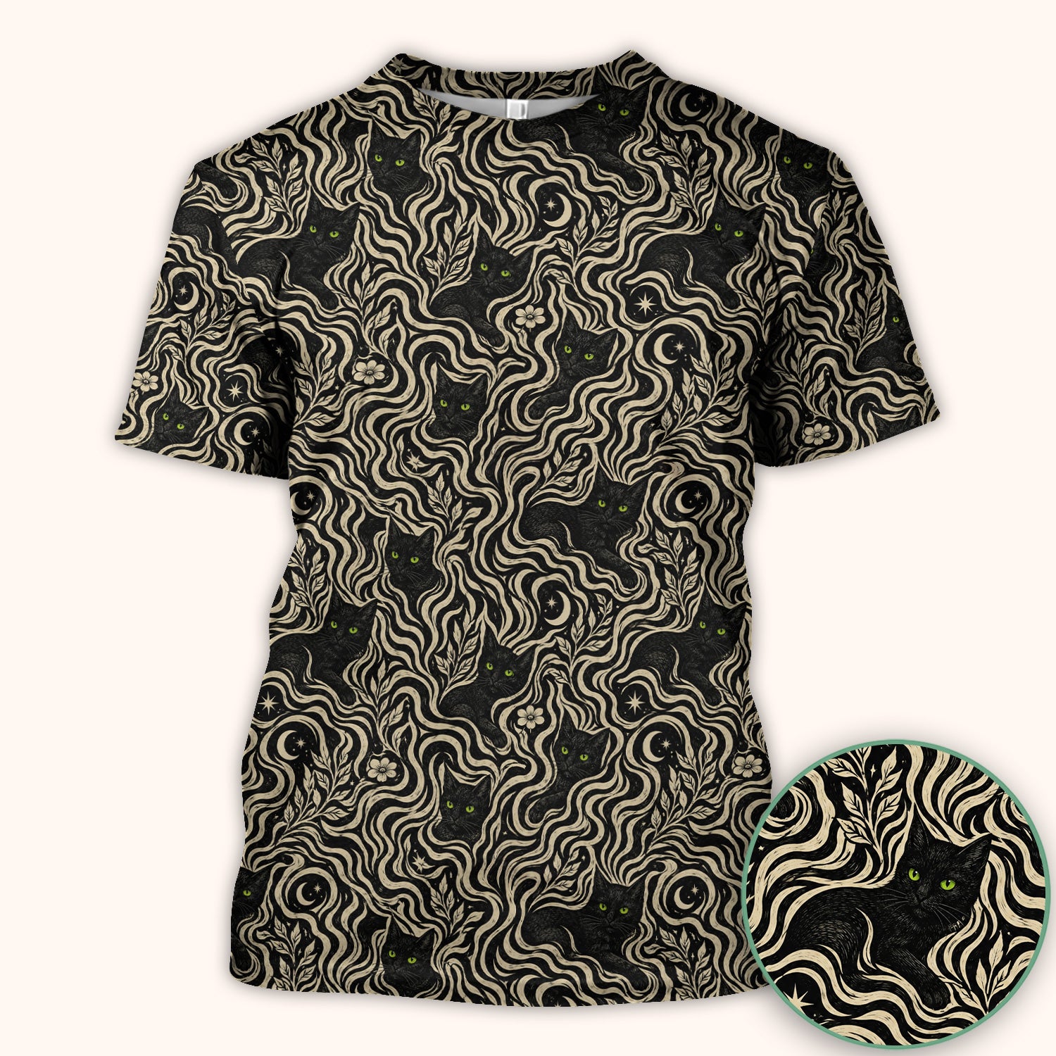 Mystical Black Cat Moonlit Pattern Scrub Top, Comfortable Scrubs for Nurses