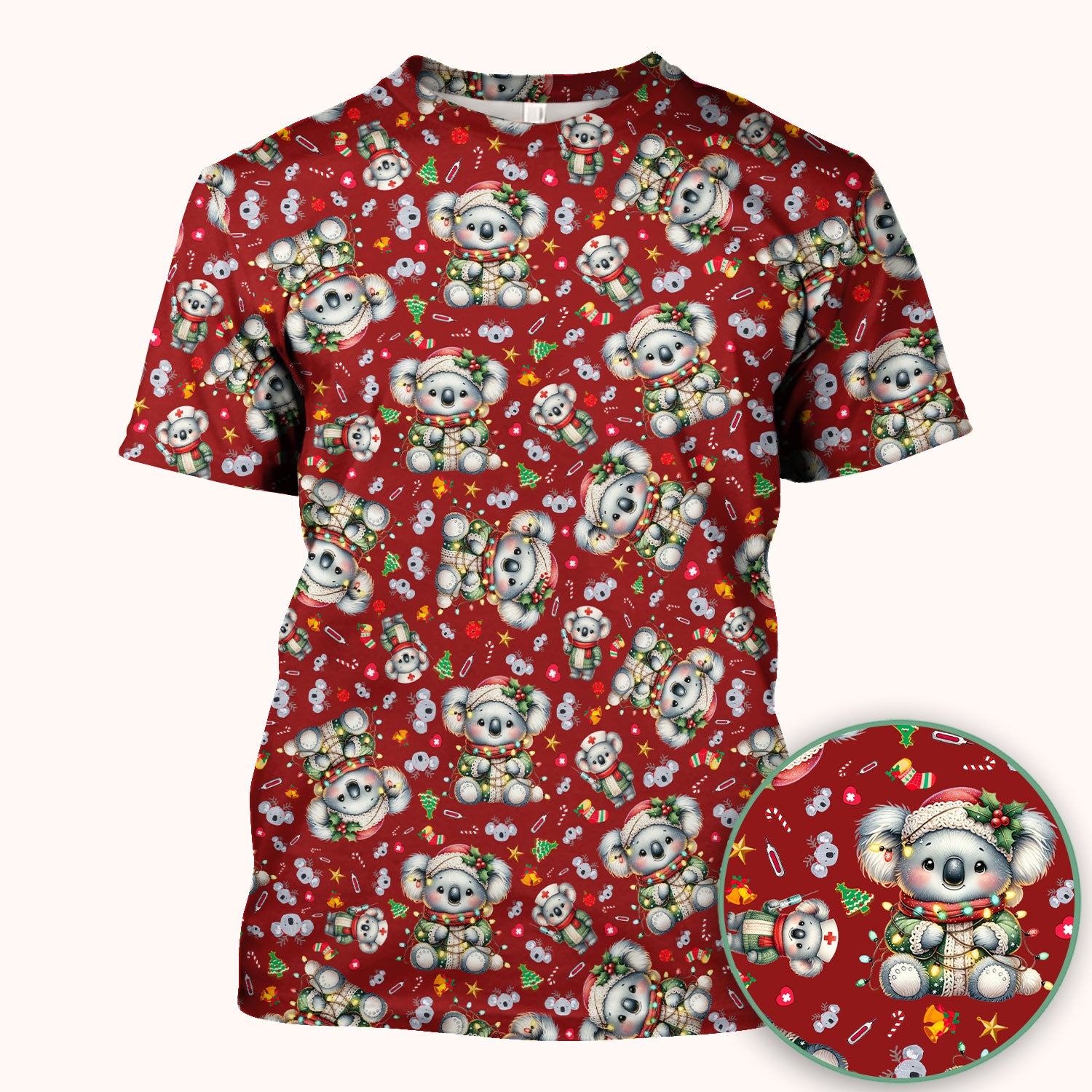 Christmas Koala Scrub Top - Cute Aussie Holiday Nurse Shirt for Women - Funny Animal Medical Uniform