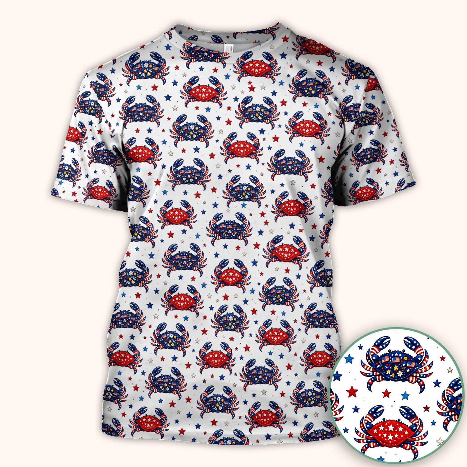 Patriotic Crab Stars Pattern Scrub Top, Comfortable Scrubs for Nurses
