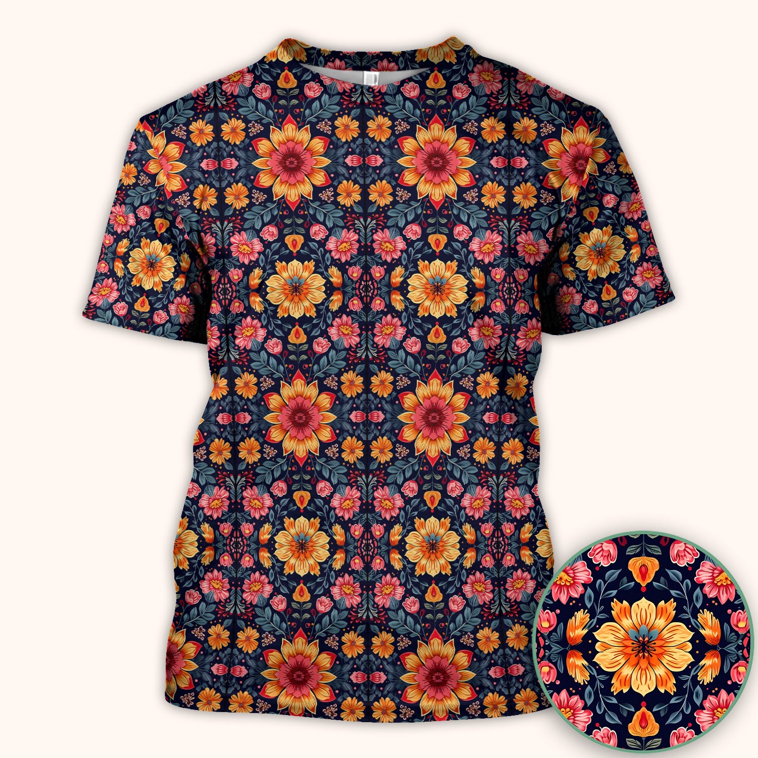 Elegant Dark Floral Pattern Scrub Top, Comfortable Scrubs for Nurses