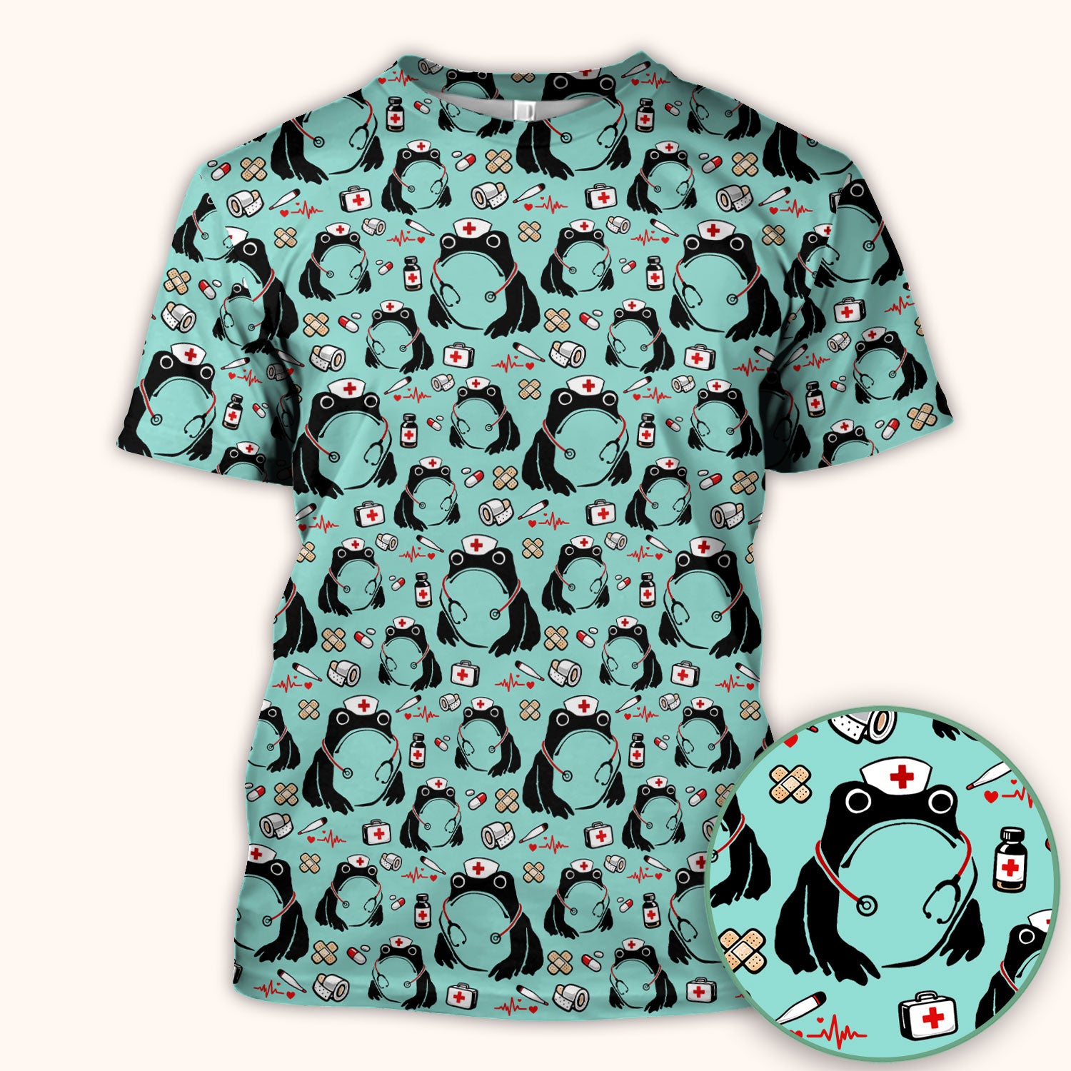 Cute Frog Nurse Medical Print Scrub Top, Comfortable Scrubs for Nurses