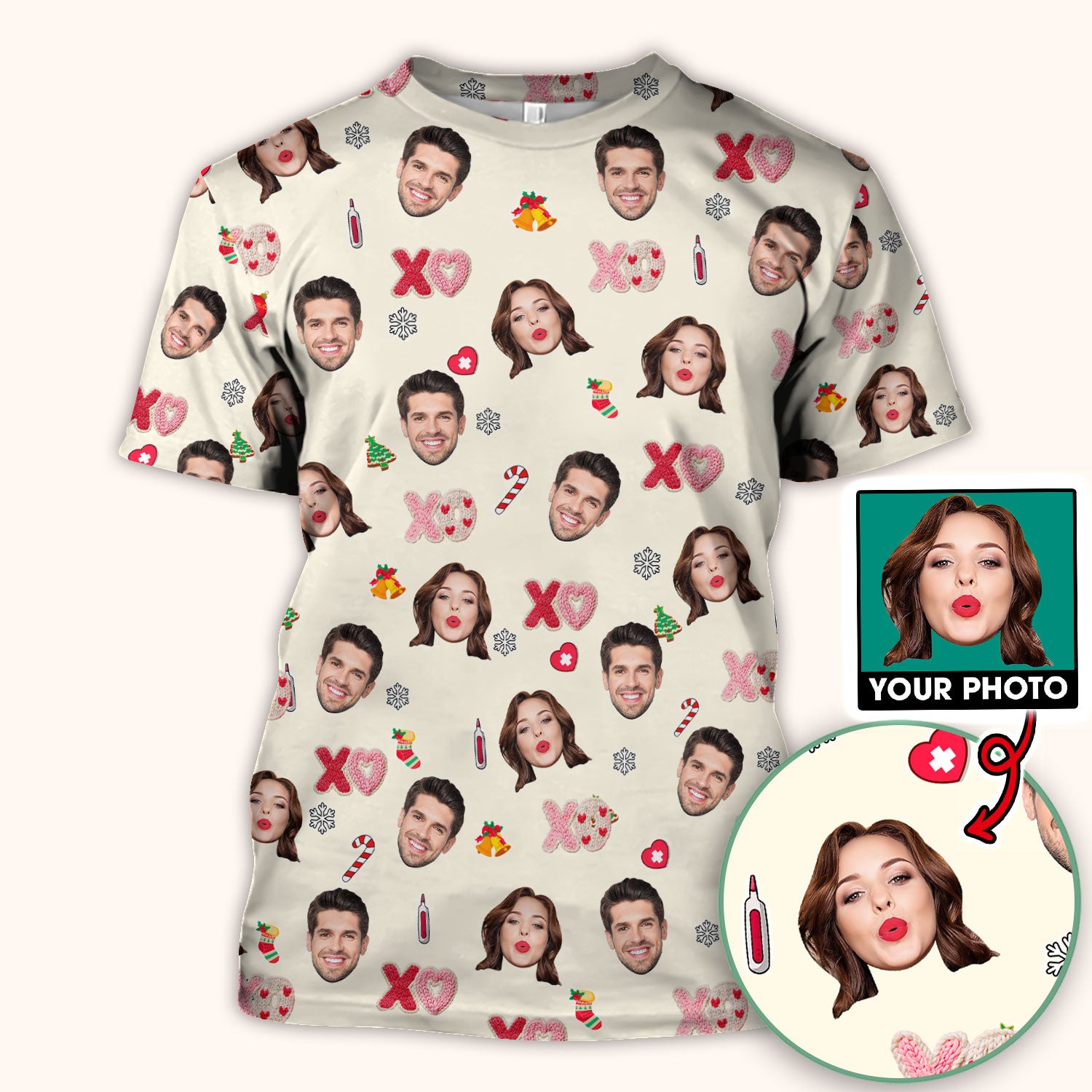 Personalized Photo Scrub Top, Custom Face XOXO Scrub Shirt, Breathable Fabrics Nursing Uniform