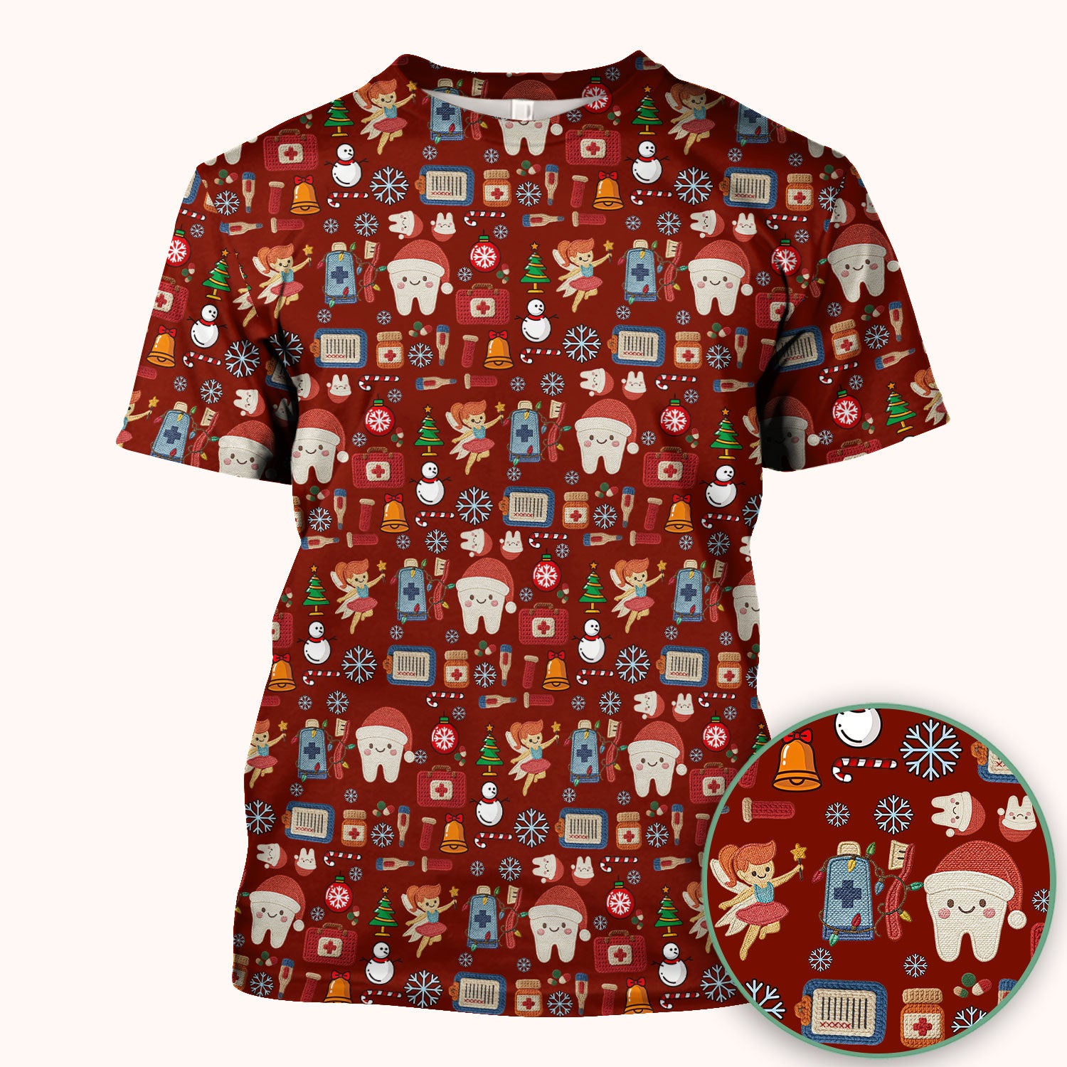 Christmas Dental Scrub Top - Cute Santa Tooth & Snowman Shirt - Festive Holiday Medical Uniform for Dentists, Hygienists & Nurses