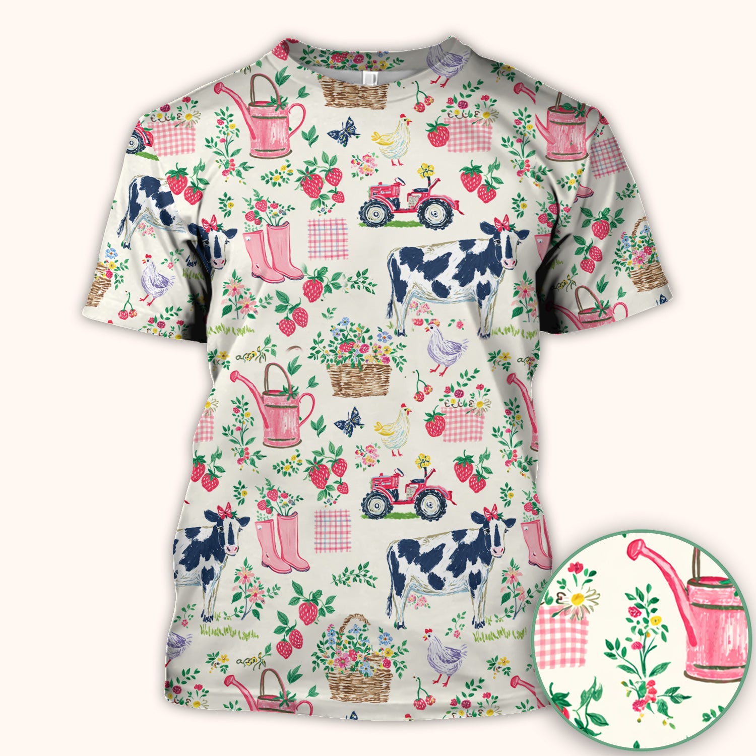 Strawberry Cow Country Style Scrub Top, Comfortable Scrubs for Nurses